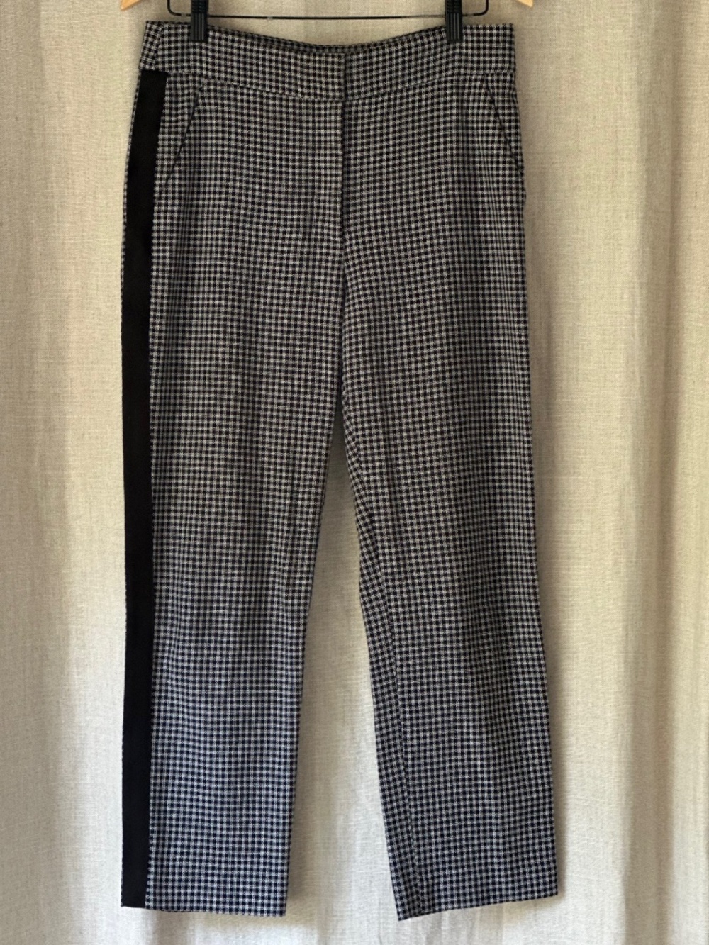 Veronica Beard Black Plaid Cotton Tuxedo Stripe Trousers Size 8